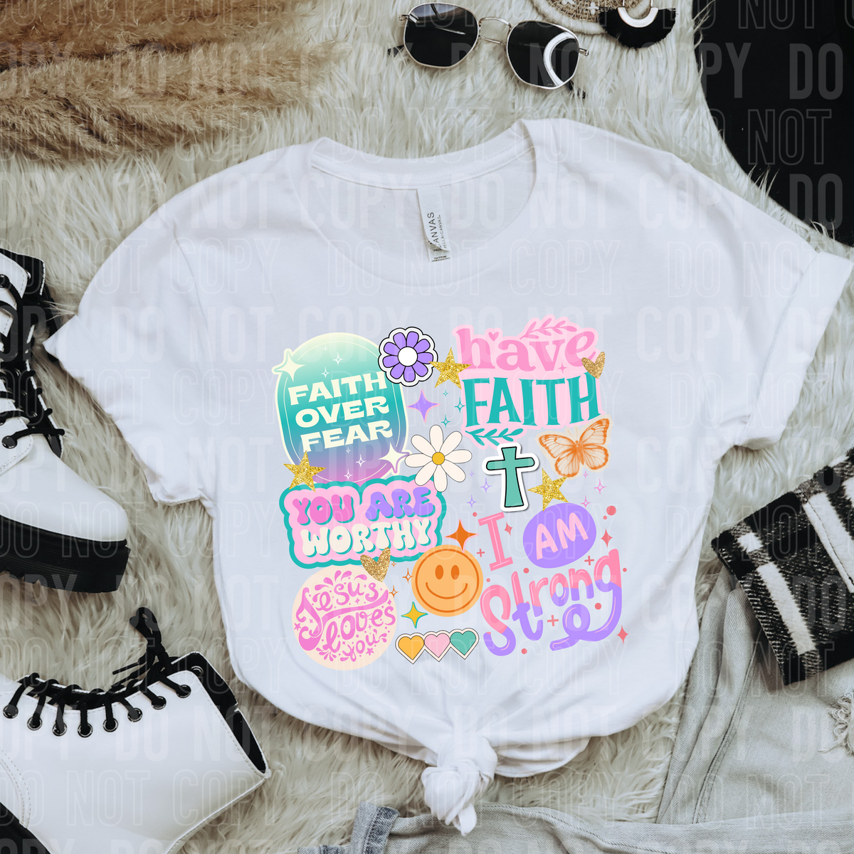 Faith collage colorful Font DTF transfer