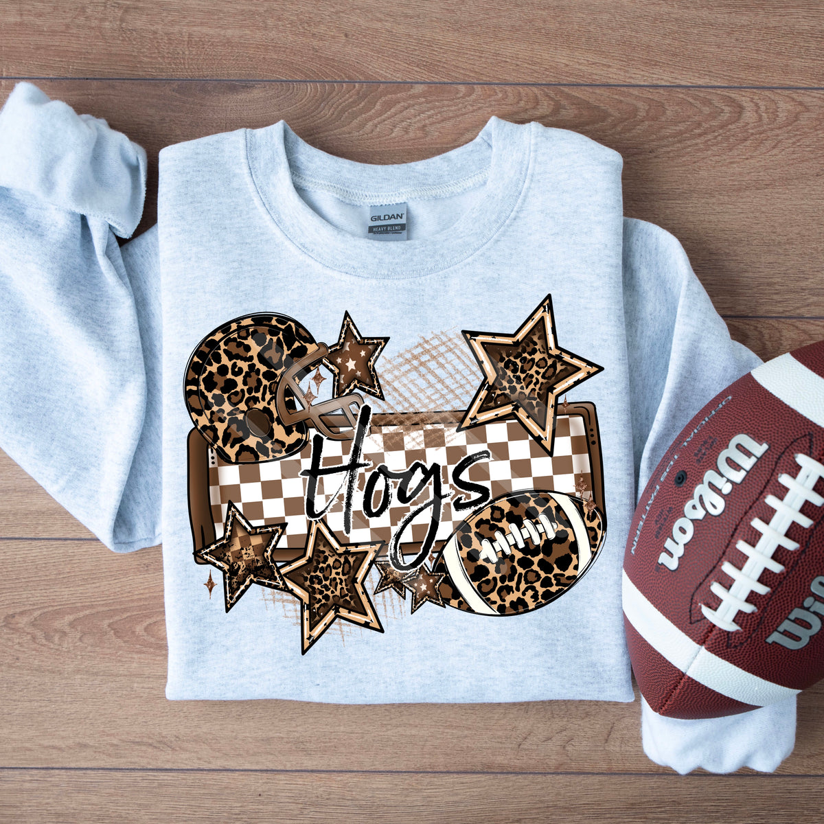 Hogs LEOPARD football frame and stars DTF transfer