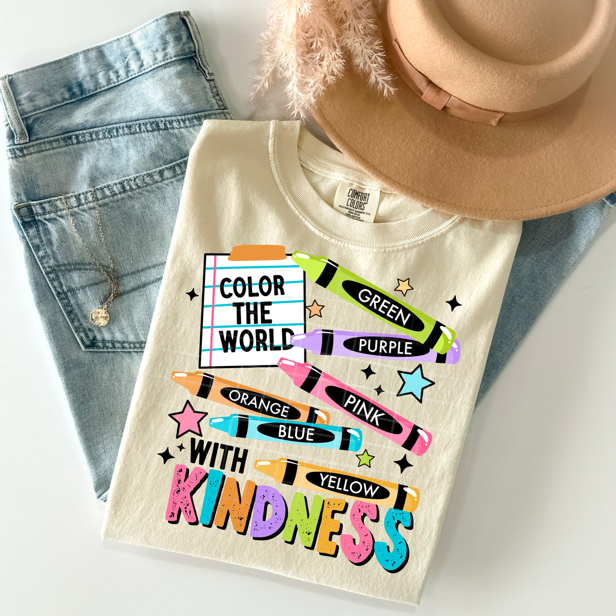 Color the world with kindness crayons CSC DTF transfer