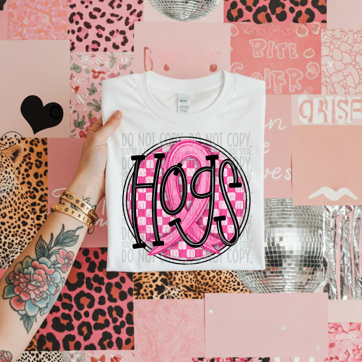 Hogs pink checkered SWD DTF transfer
