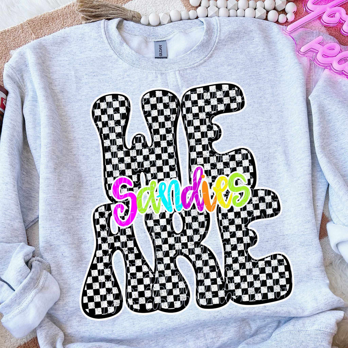 We are Sandies rainbow checkered (City) DTF transfer