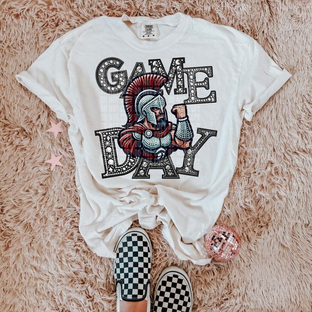 Game day trojans silver rhinestones mascot 44454 DTF transfer