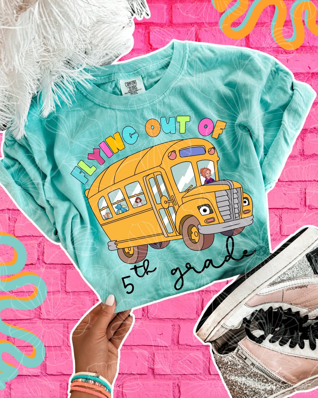 Flying out of 5th grade bus DTF transfer