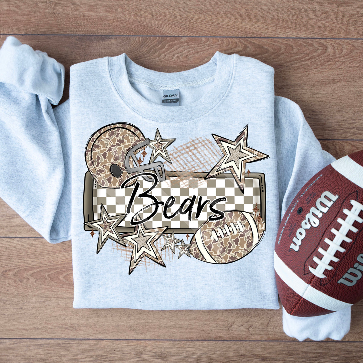 Bears camo football frame and stars DTF transfer