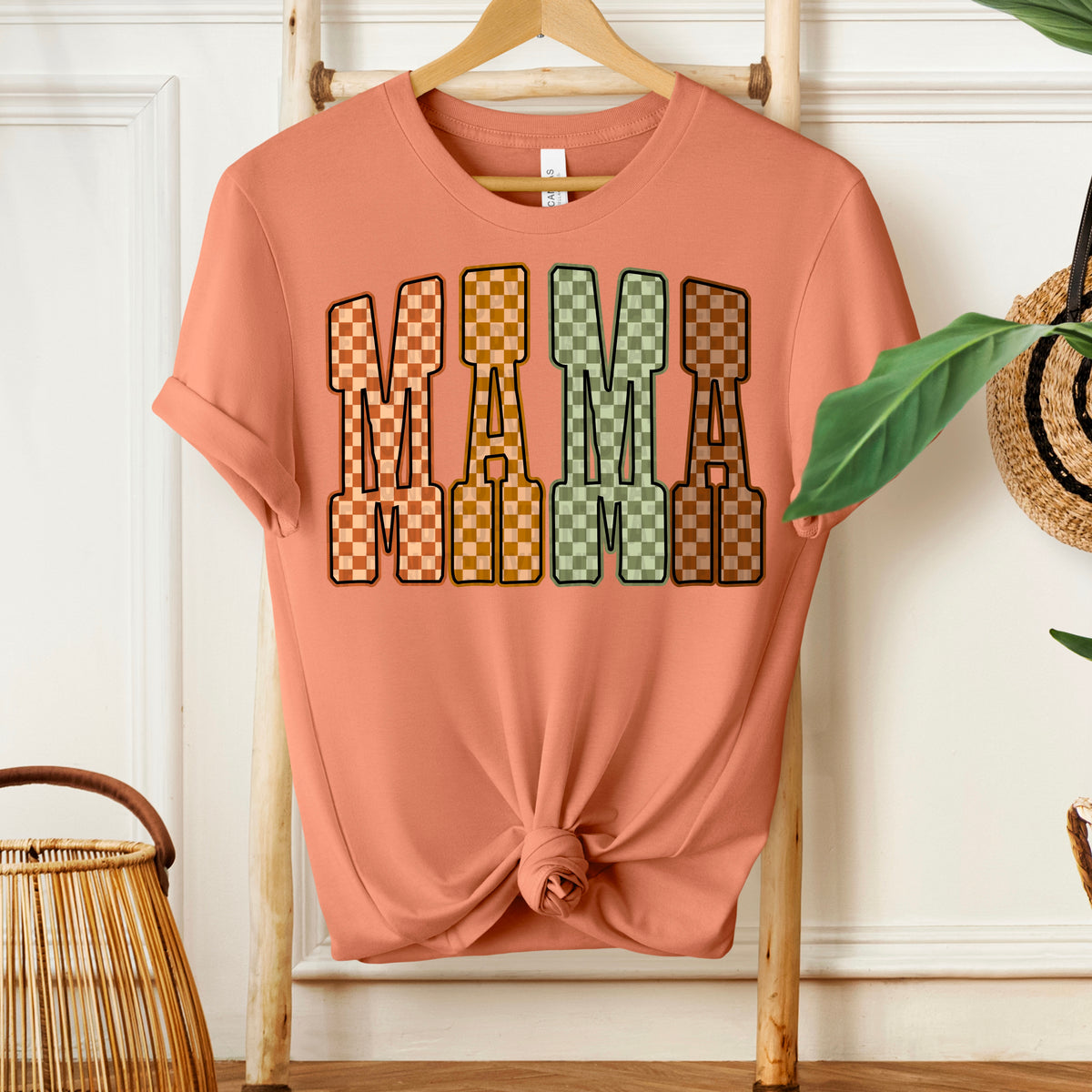 Mama checkered font fall colors 111164 DTF transfer