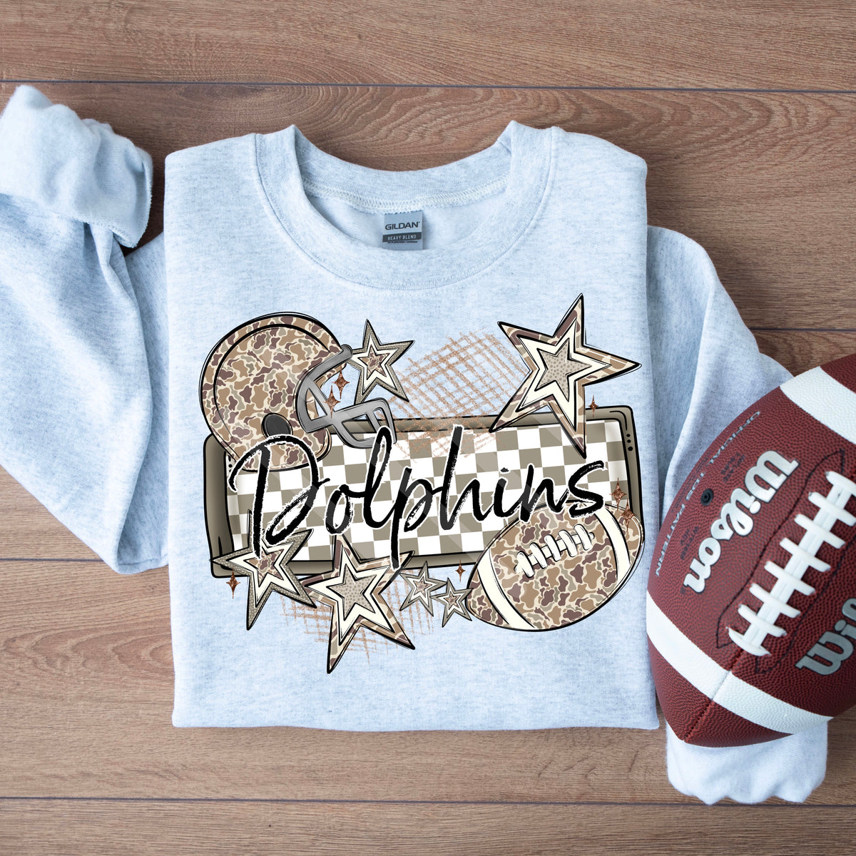 Dolphins camo football frame and stars DTF transfer