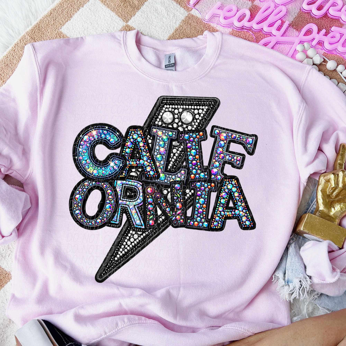 California rhinestone lightning bolt (CITY) 44079 DTF transfer