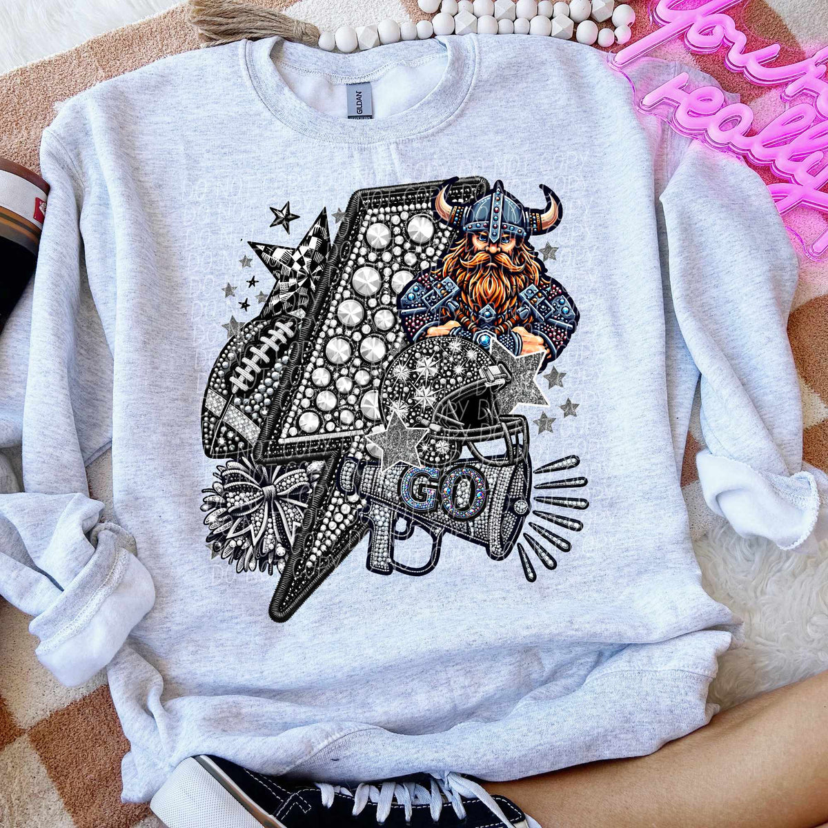 Rhinestone lightning bolt vikings 44484 DTF transfer