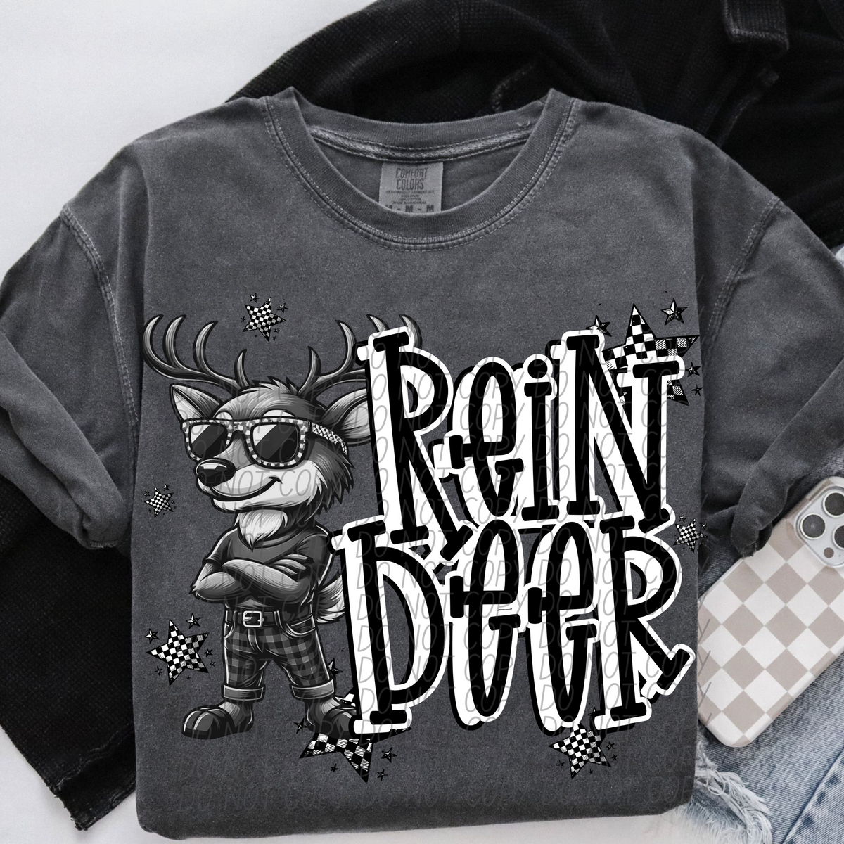 Rein deer checkered city DTF transfer