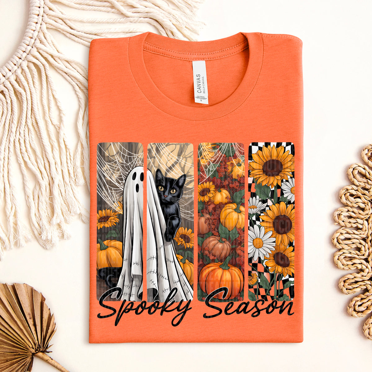 Spooky season ghost with sunflowers brushstrokes 111157 DTF transfer