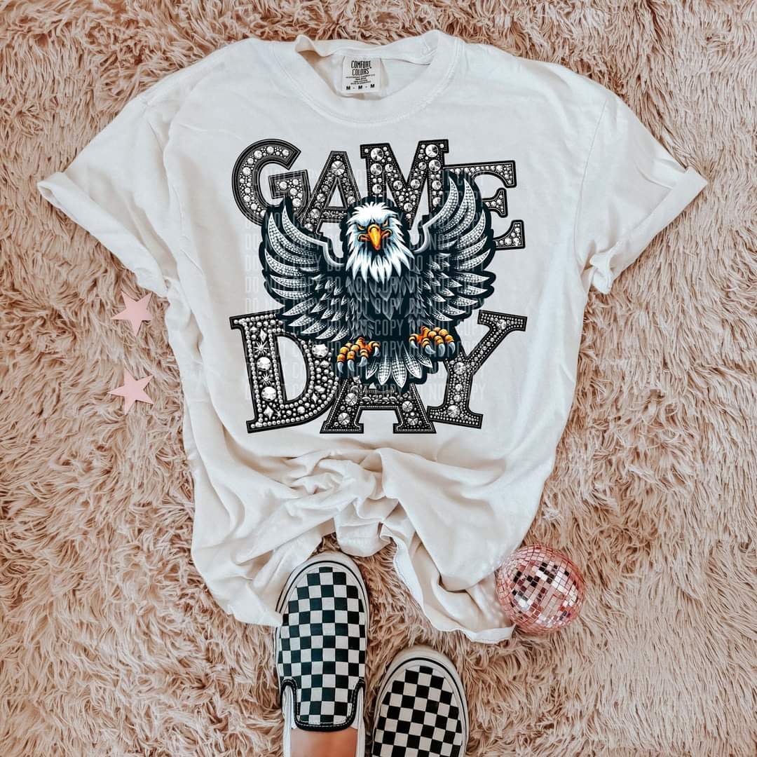 Game day eagles silver rhinestones mascot 44462 DTF transfer