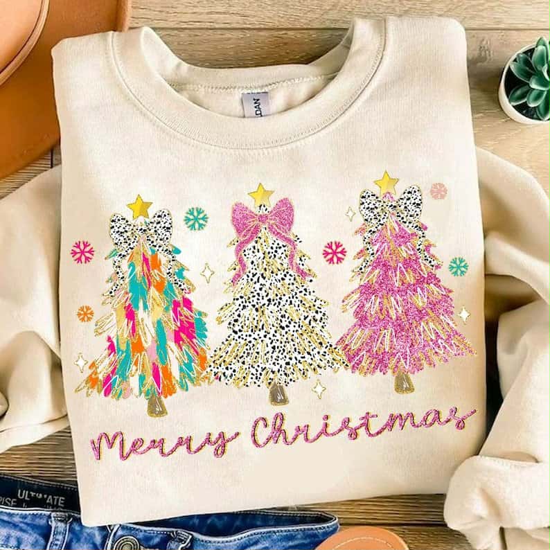 Merry Christmas patterned Christmas trees DTF transfer