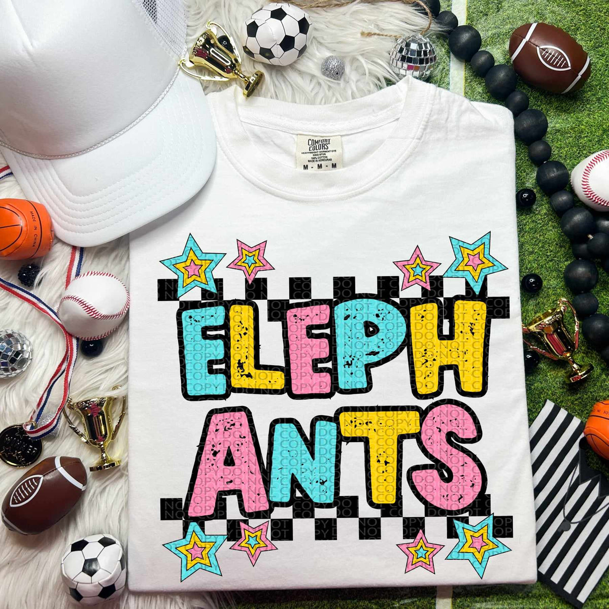 Elephants blue yellow pink 44424 DTF transfer