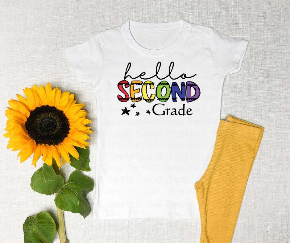 Hello second grade crayon font (VS) 52164 DTF transfer