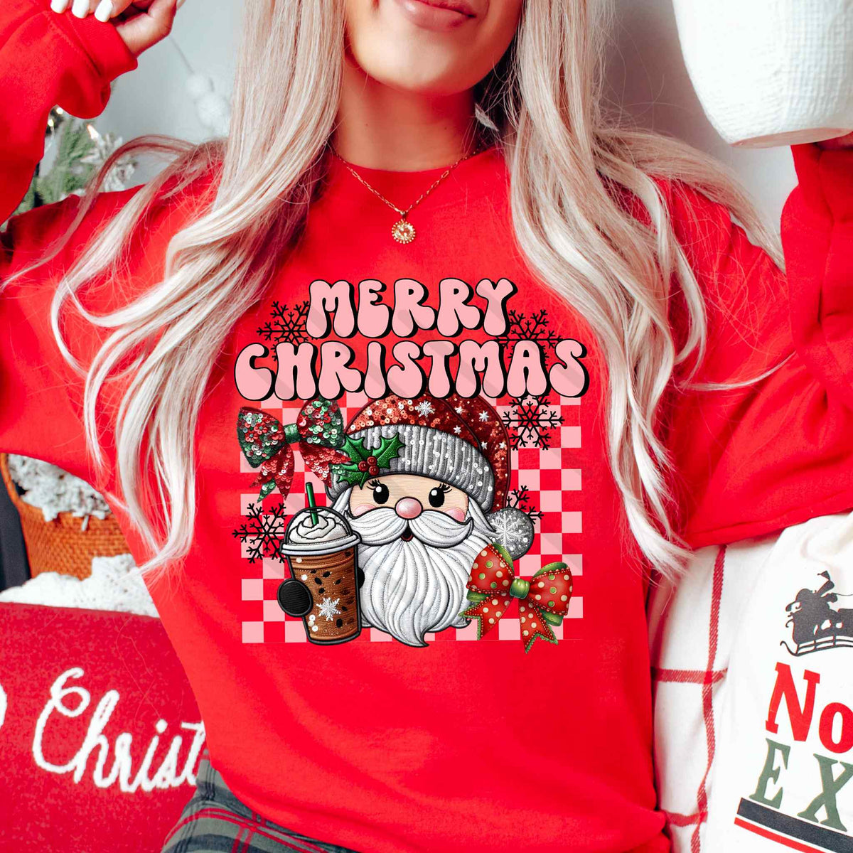 Merry Christmas Santa checkered reds DTF transfer