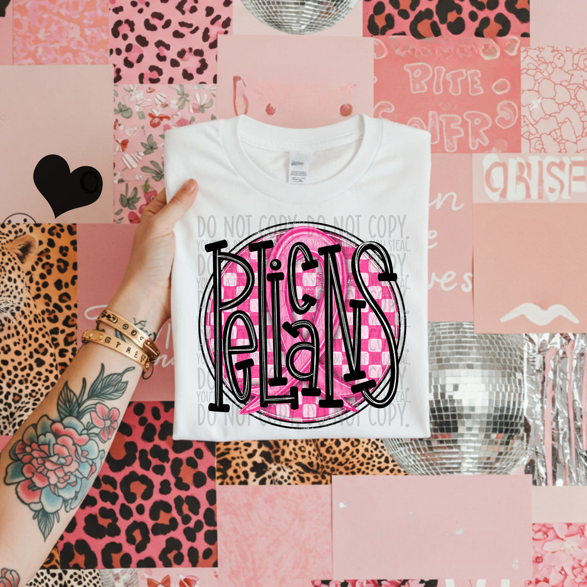 Pelicans pink checkered SWD DTF transfer