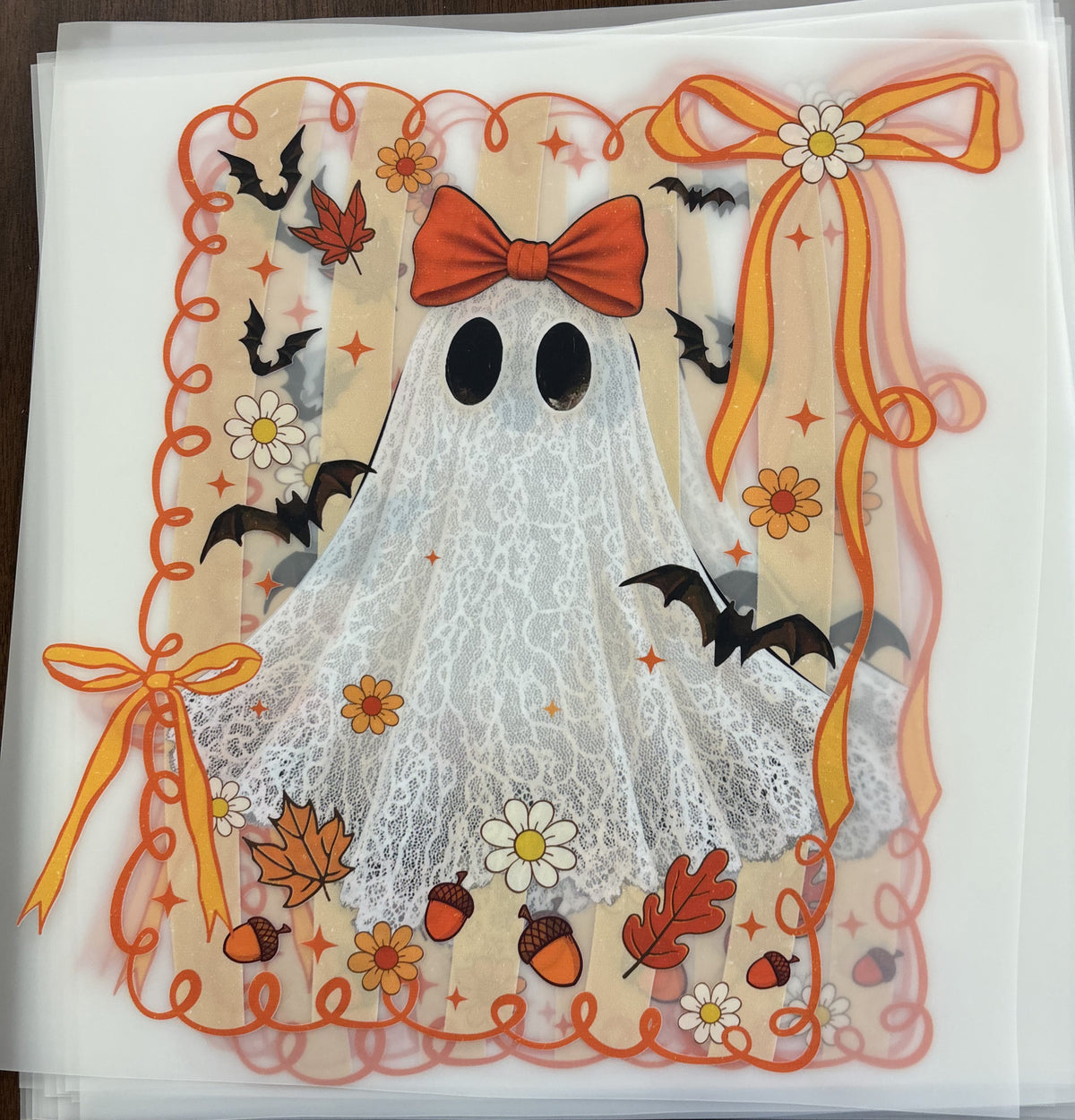 Ghost square orange bows  DTF transfer