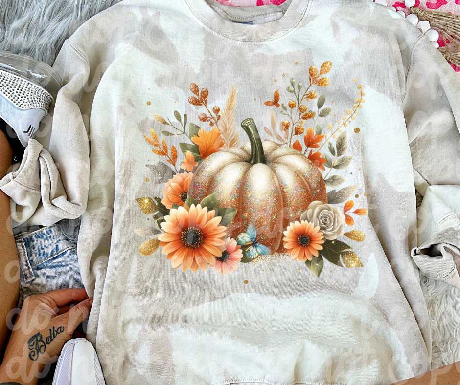 Glittery pumpkin with sunflowers (VS) 52221 DTF transfer