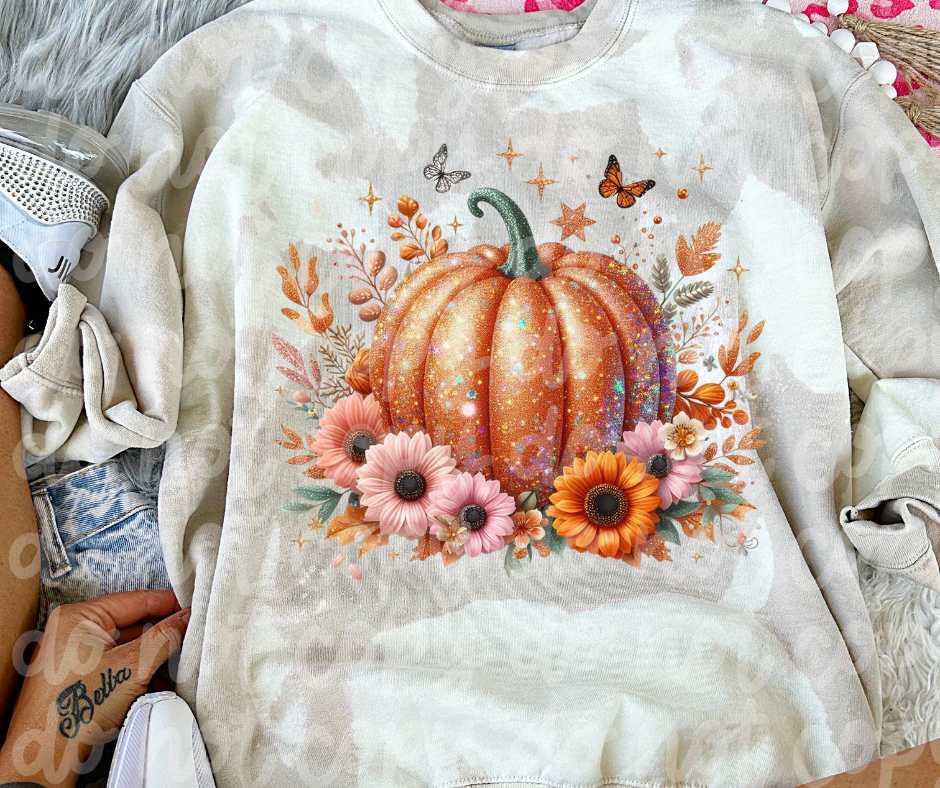Glittery pumpkin with flowers (VS) 52194 DTF transfer