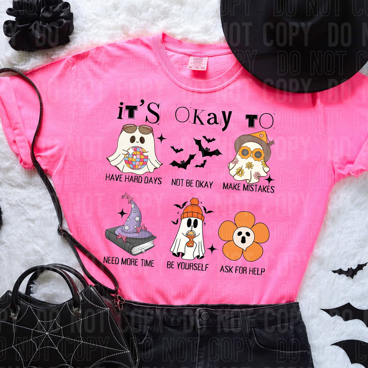 It's okay to have hard days ghost bat book flower collage LYTTLE DTF transfer