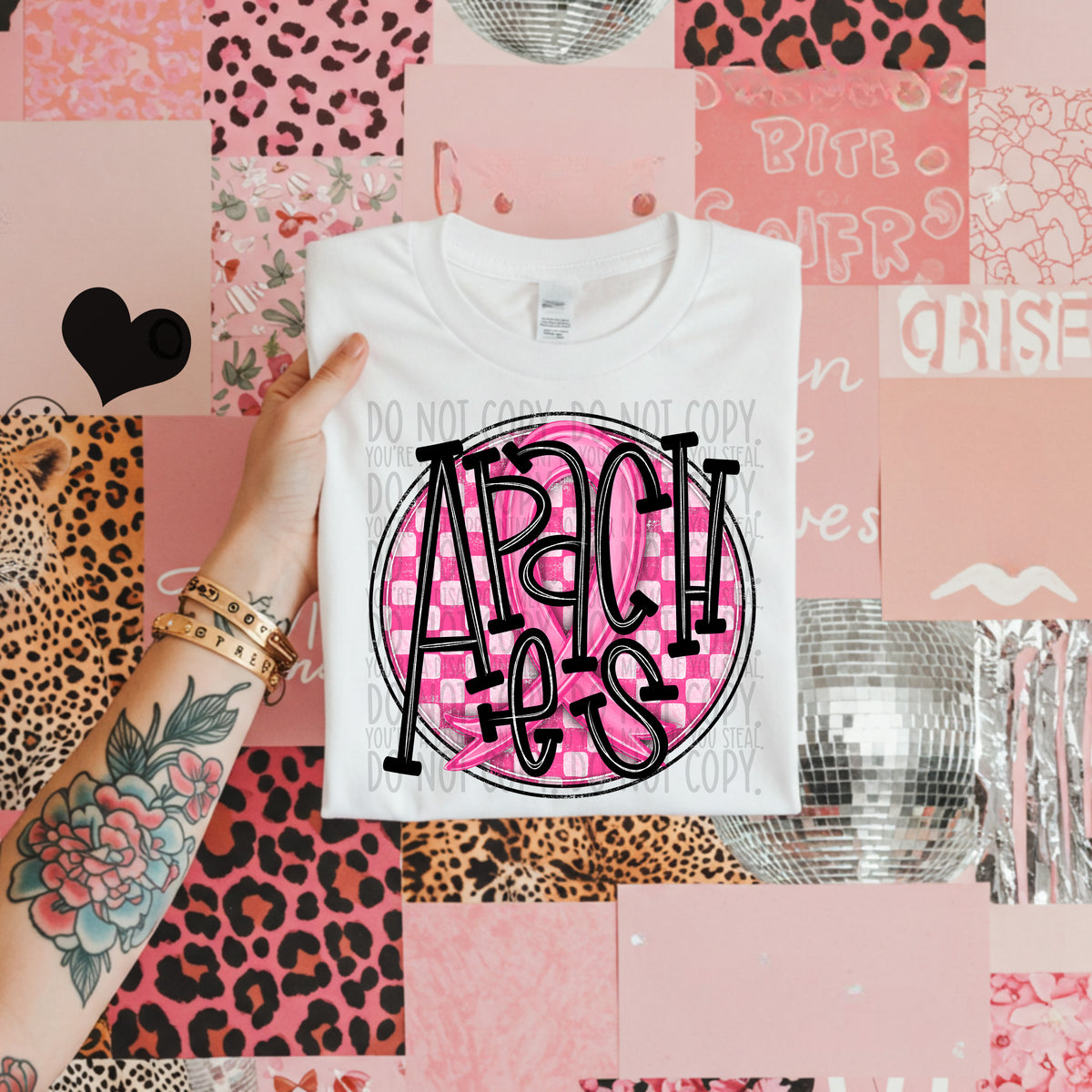 Apaches pink checkered SWD DTF transfer