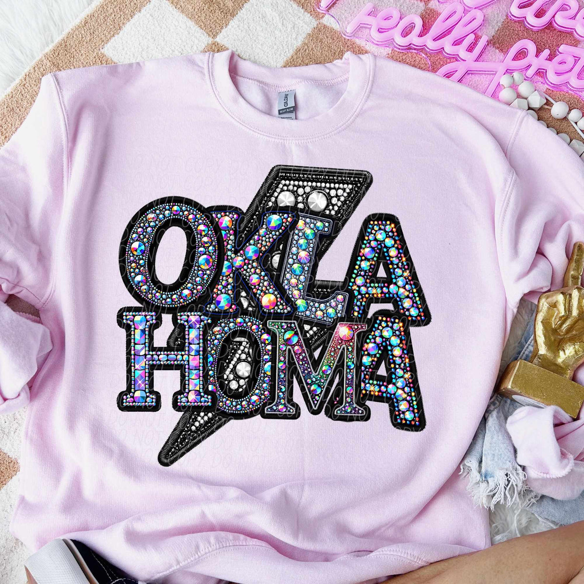 Oklahoma rhinestone lightning bolt (CITY) 44099 DTF transfer