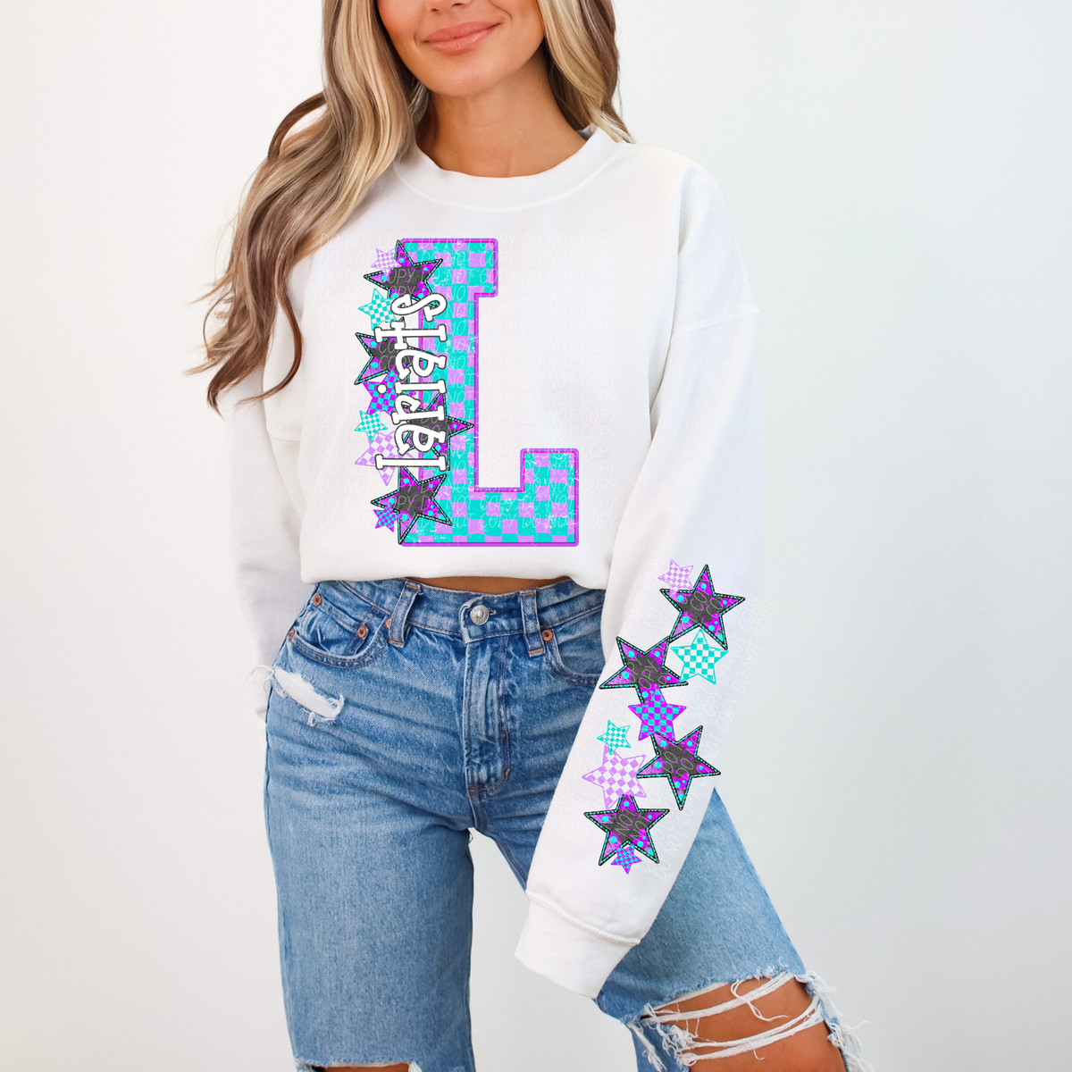 Lariats purple and blue checkered caplinger DTF transfer