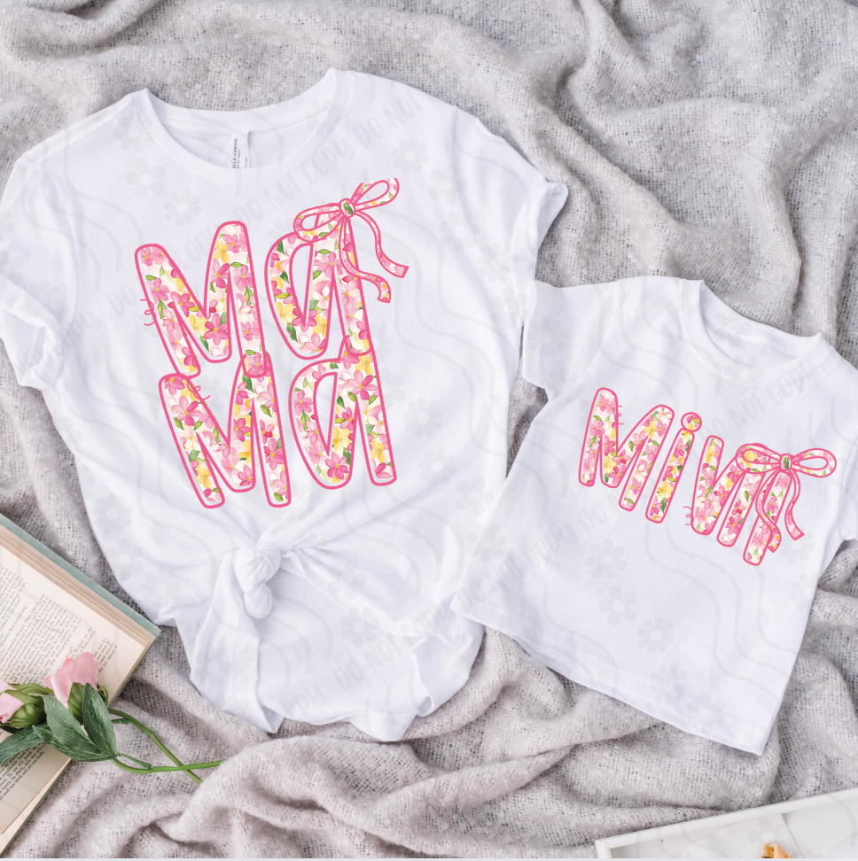 Mini floral font with bow DYED DTF transfer