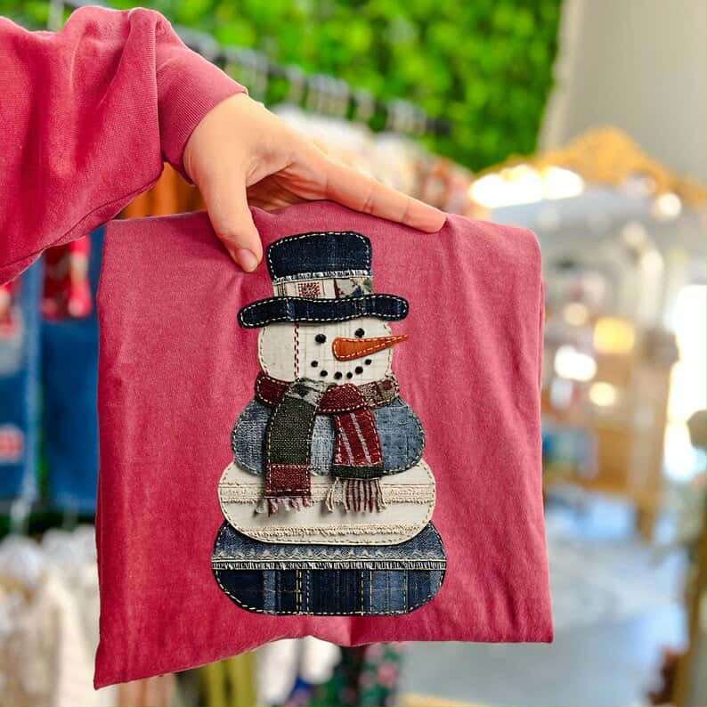 Patchwork snowman DTF transfer