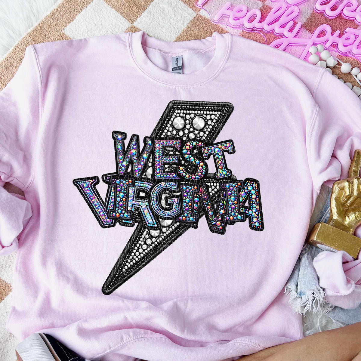 West Virginia rhinestone lightning bolt (CITY) 44082 DTF transfer