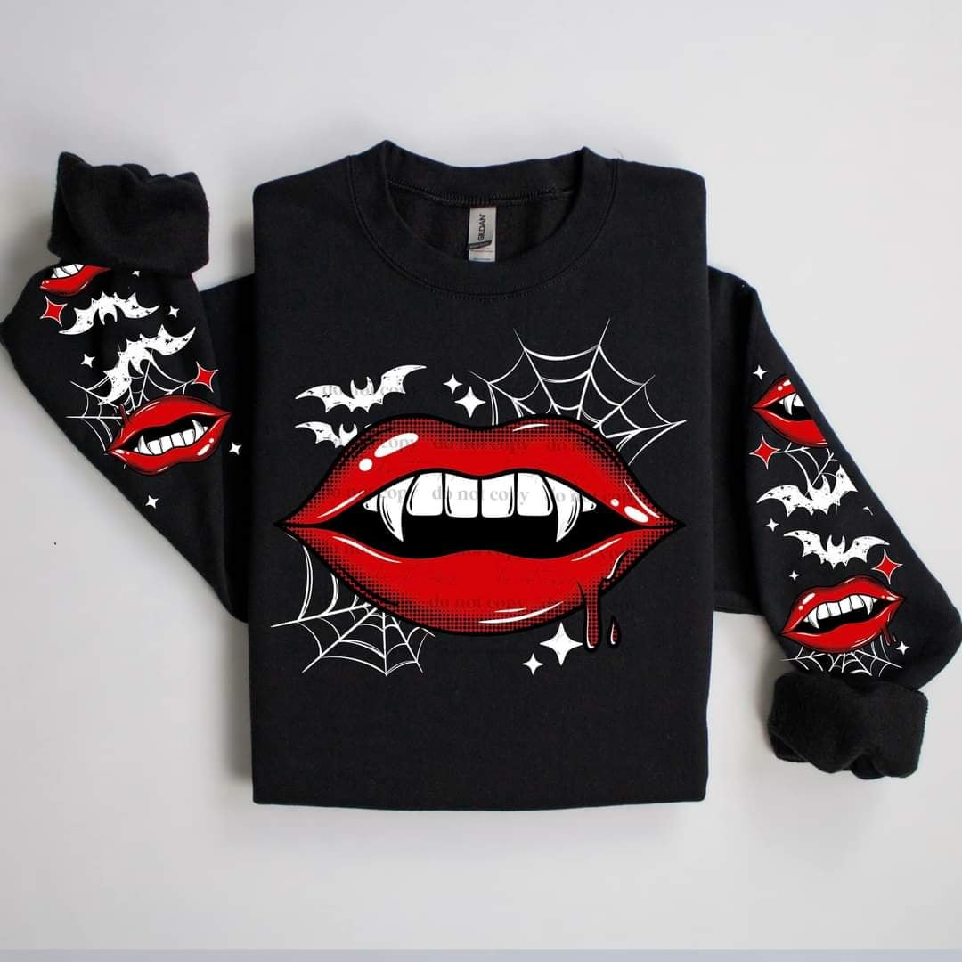 Vampire lips white webs and bats FRONT (CSC) 43947 DTF TRANSFER