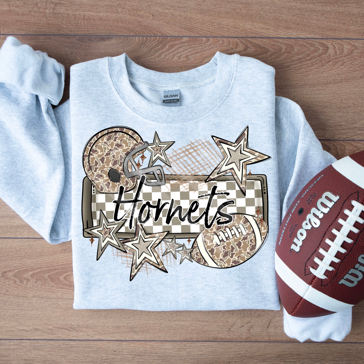 Hornets camo football frame and stars DTF transfer