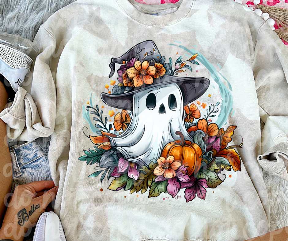 Ghost with pumpkin and colorful flowers (VS) 52192 DTF transfer