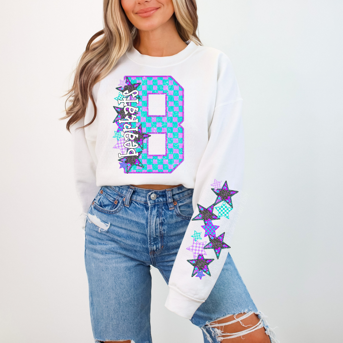 Bearkats purple and blue checkered caplinger DTF transfer