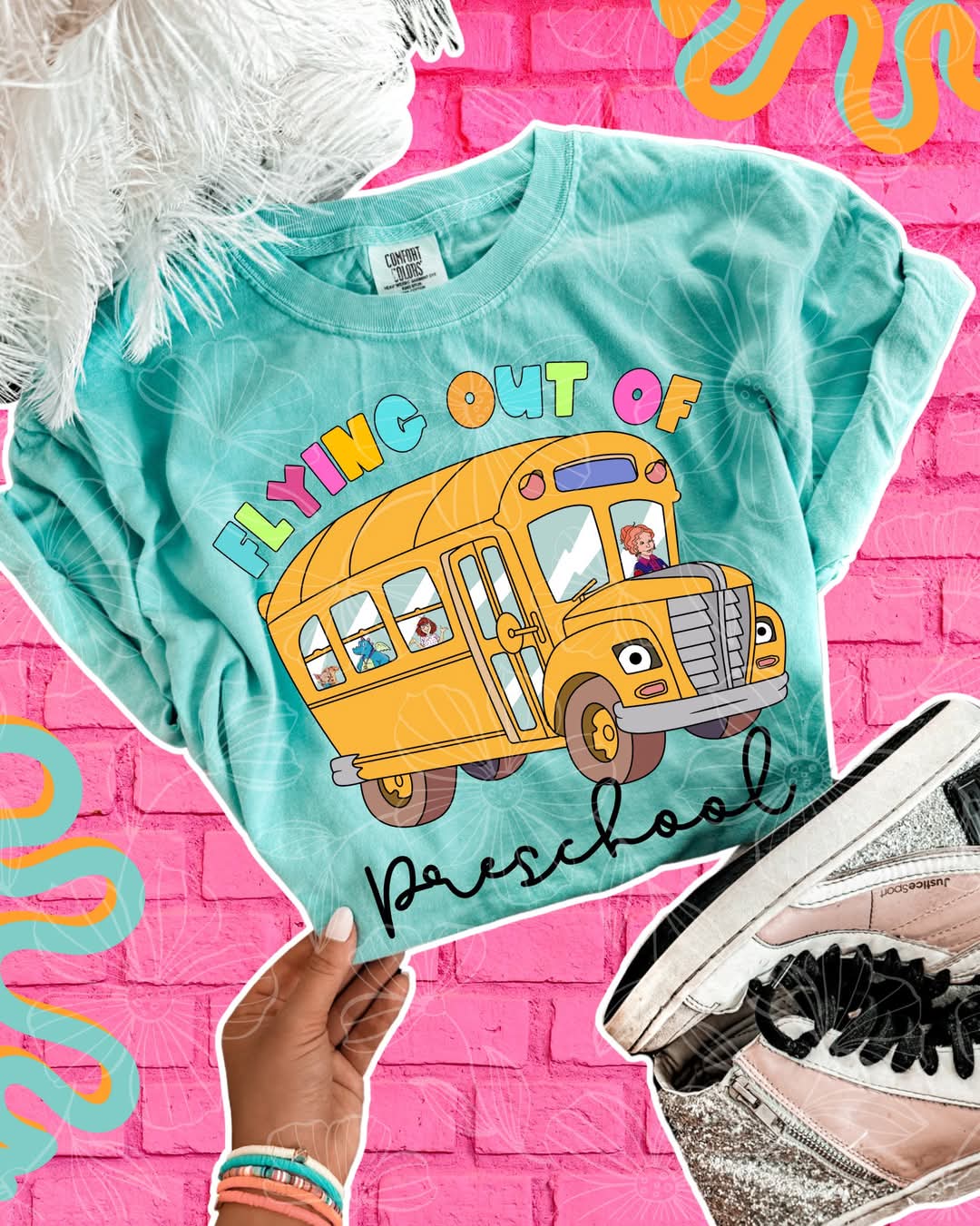 Flying out of Preschool bus 68780 DTF transfer