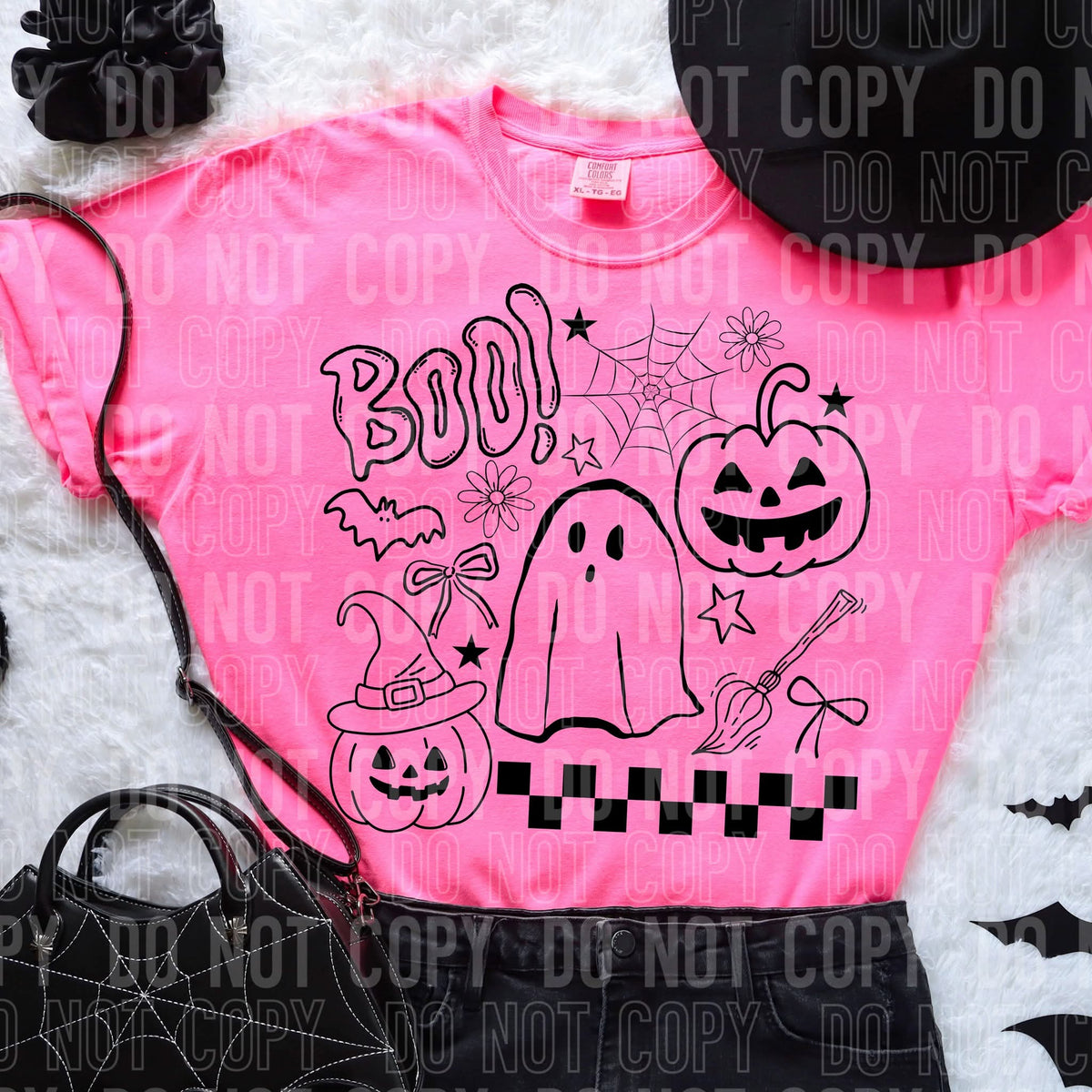 Boo! Ghost and pumpkins BLACK EXCLUSIVE DTF transfer