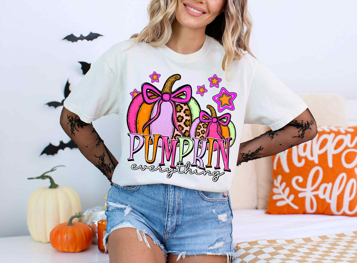 Pumpkin everything two pumpkins pink bows C's  DTF transfer