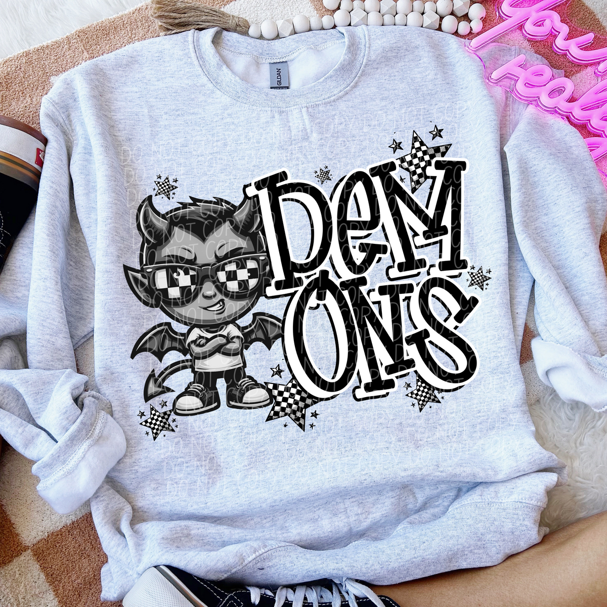 Demons checkered city DTF transfer