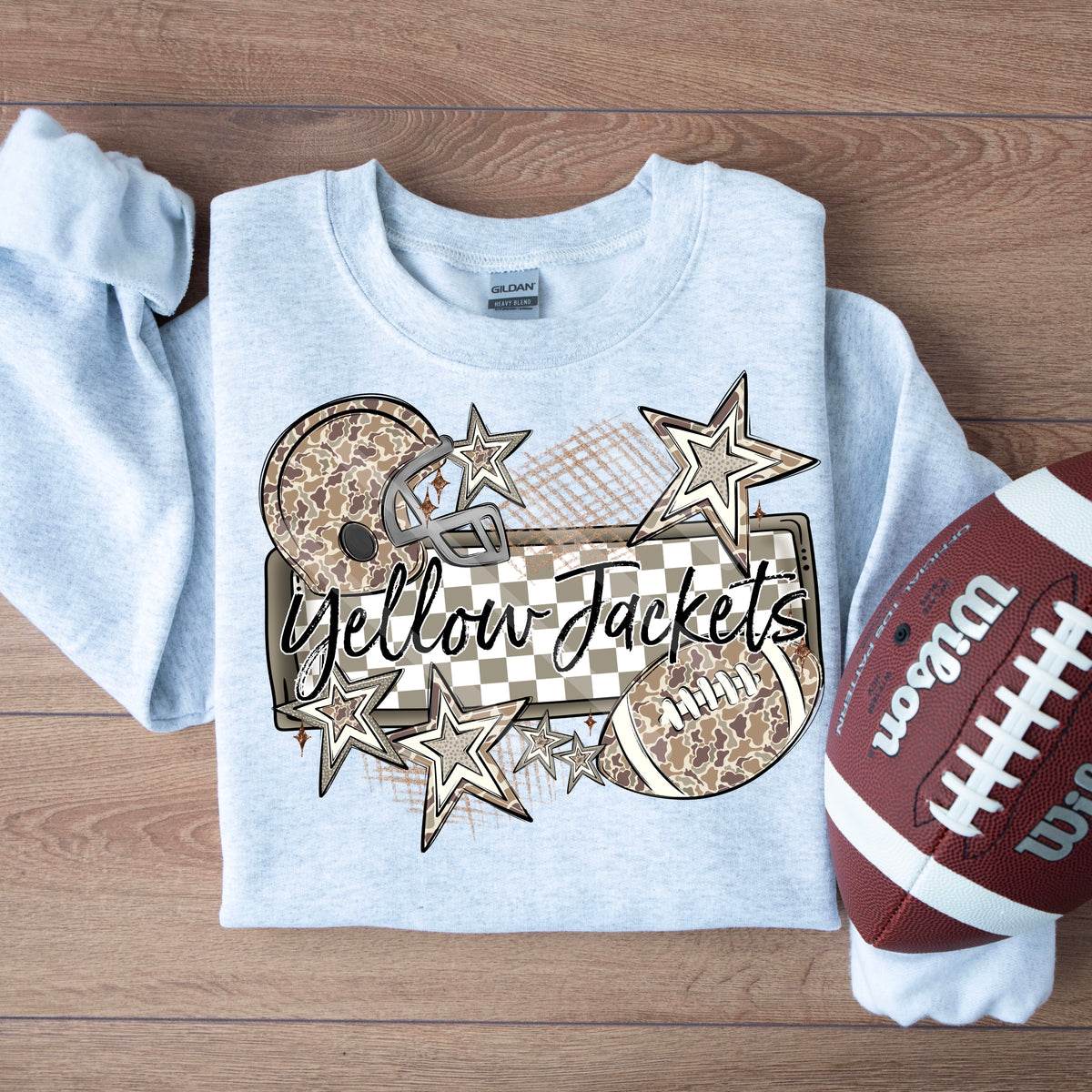 Yellow jackets camo football frame and stars DTF transfer