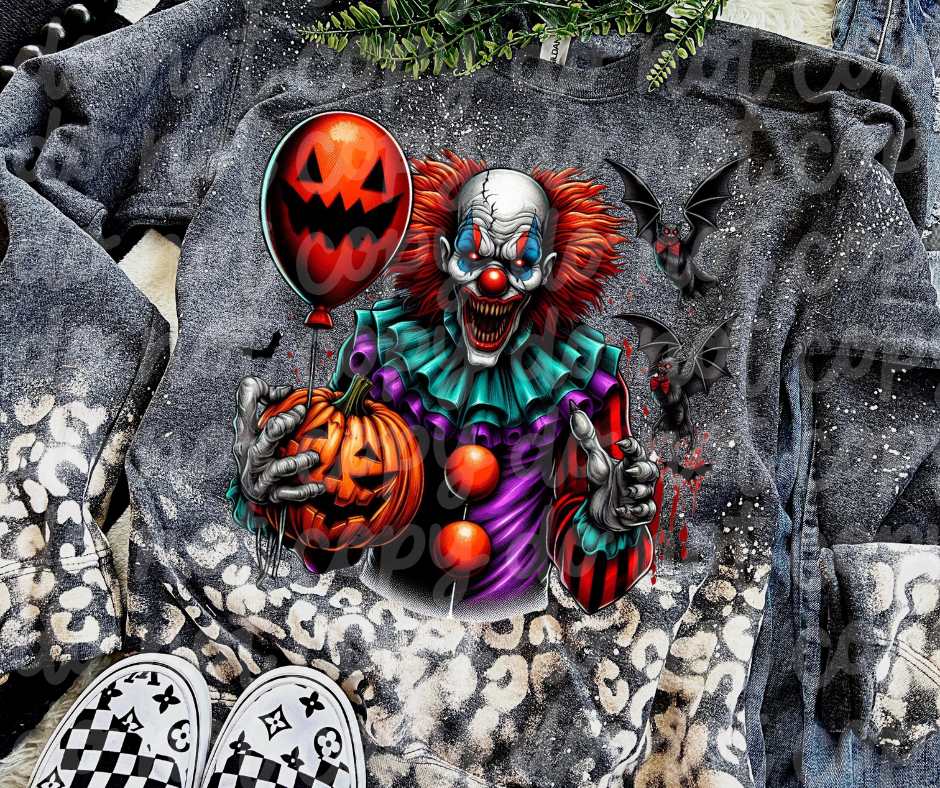 Clown with pumpkin balloon DTF transfer