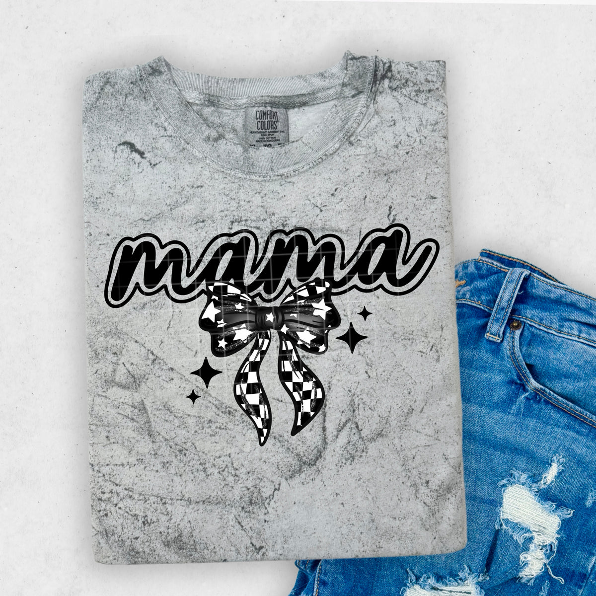 Mama BLACK FONT black checkered bow CSC DTF transfer