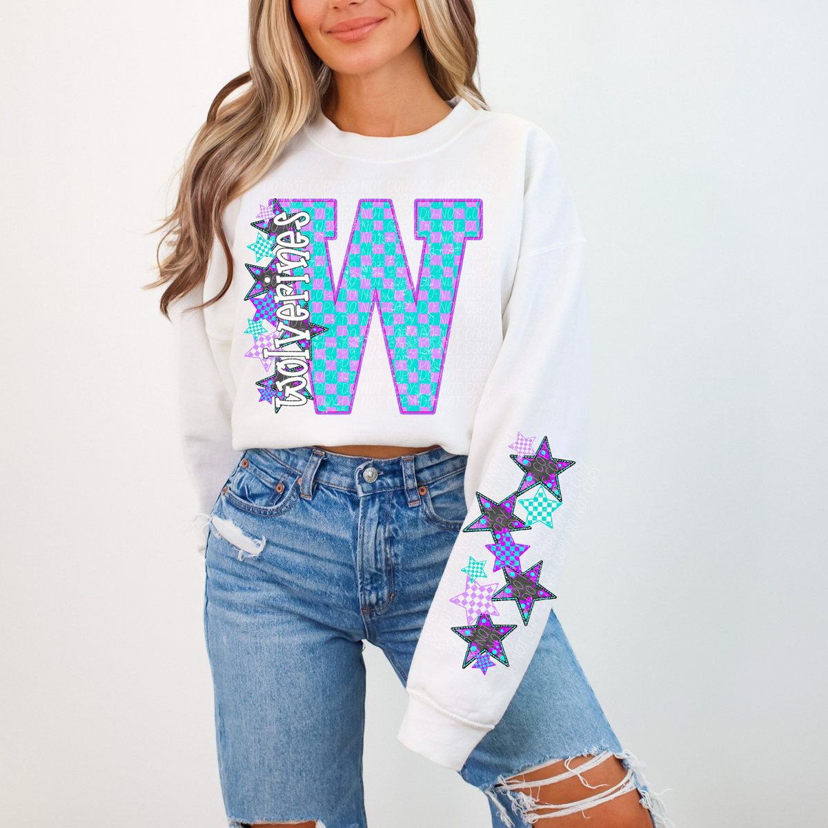 Wolverines purple and blue checkered caplinger DTF transfer