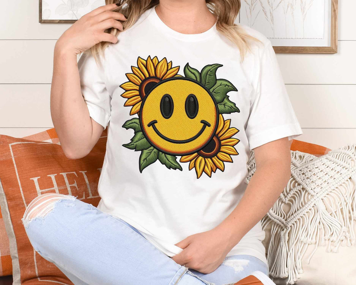 Happy face with sunflowers (VS) 52236 DTF transfer