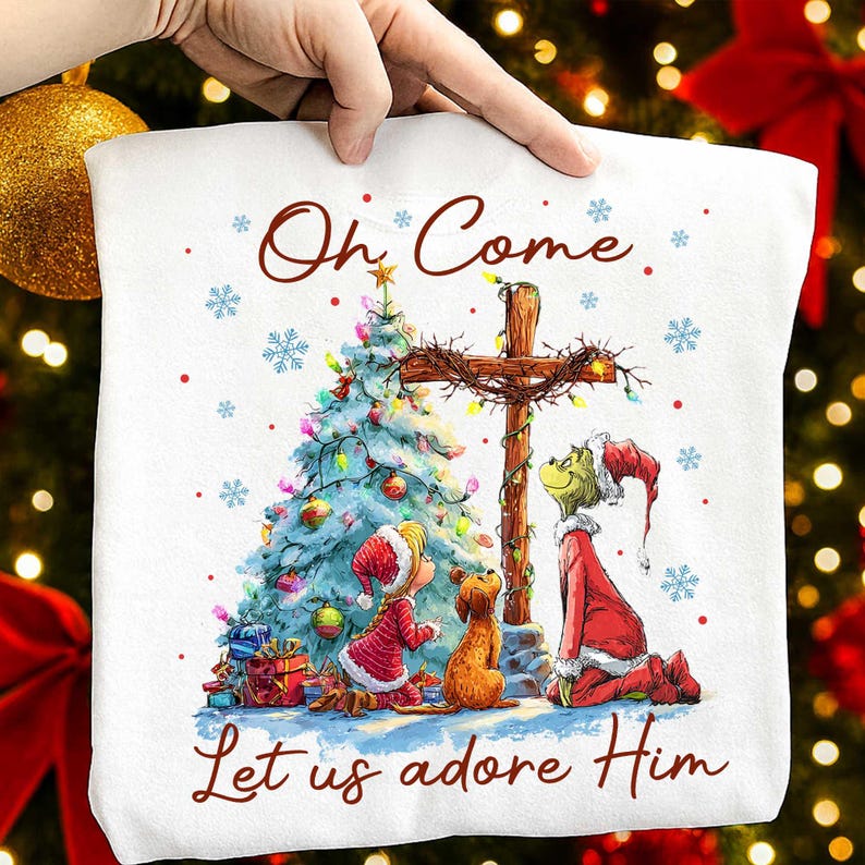 Oh come let us adore him green guy sunday special DTF transfer