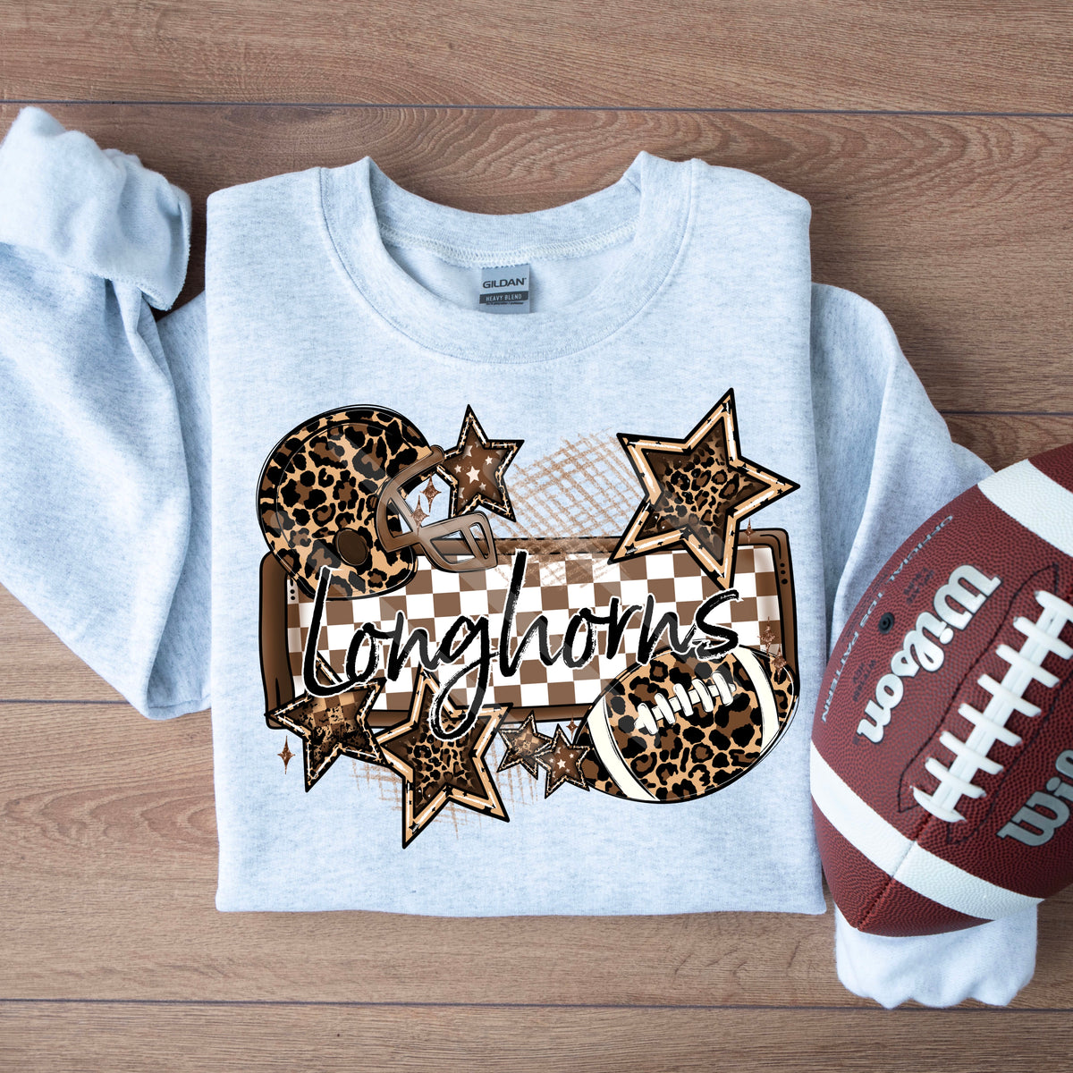 Longhorns LEOPARD football frame and stars DTF transfer
