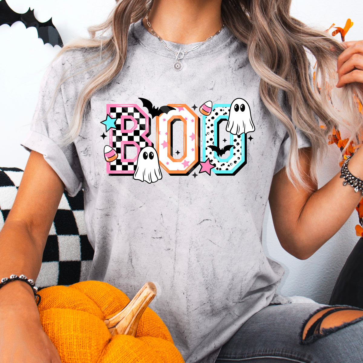 Boo colorful ghost and bats CSC DTF transfer