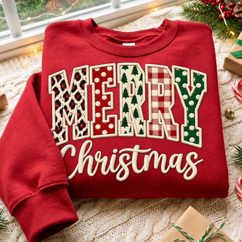 Merry Christmas faux embroidery Sunday Special DTF transfrr