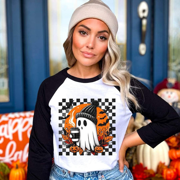 Ghost with black beanie and coffee 52065 DTF transfer