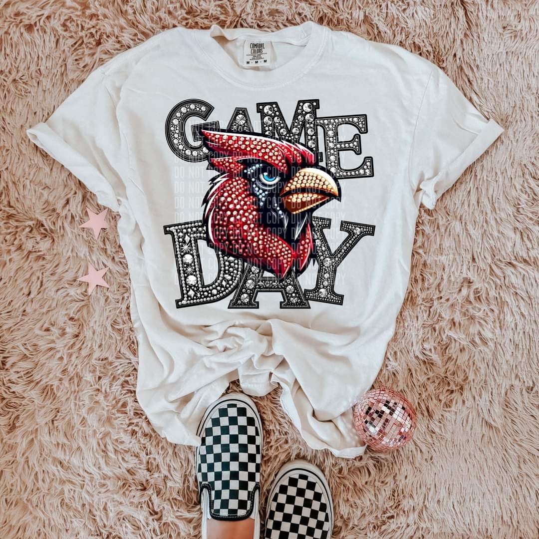 Game day Cardinals silver rhinestones mascot 44451 DTF transfer