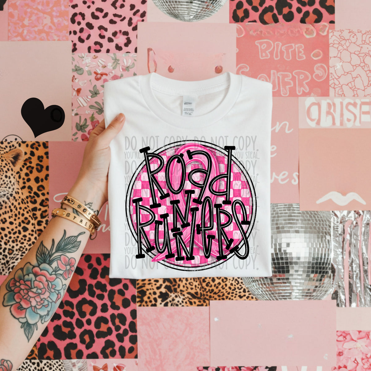 Road runners pink checkered SWD DTF transfer